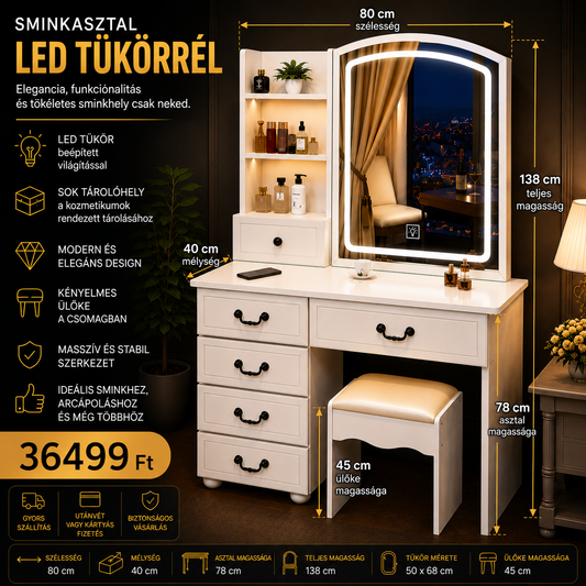 LED TÜKRÖS FÉSÜLKÖDŐASZTAL "ELISSE"