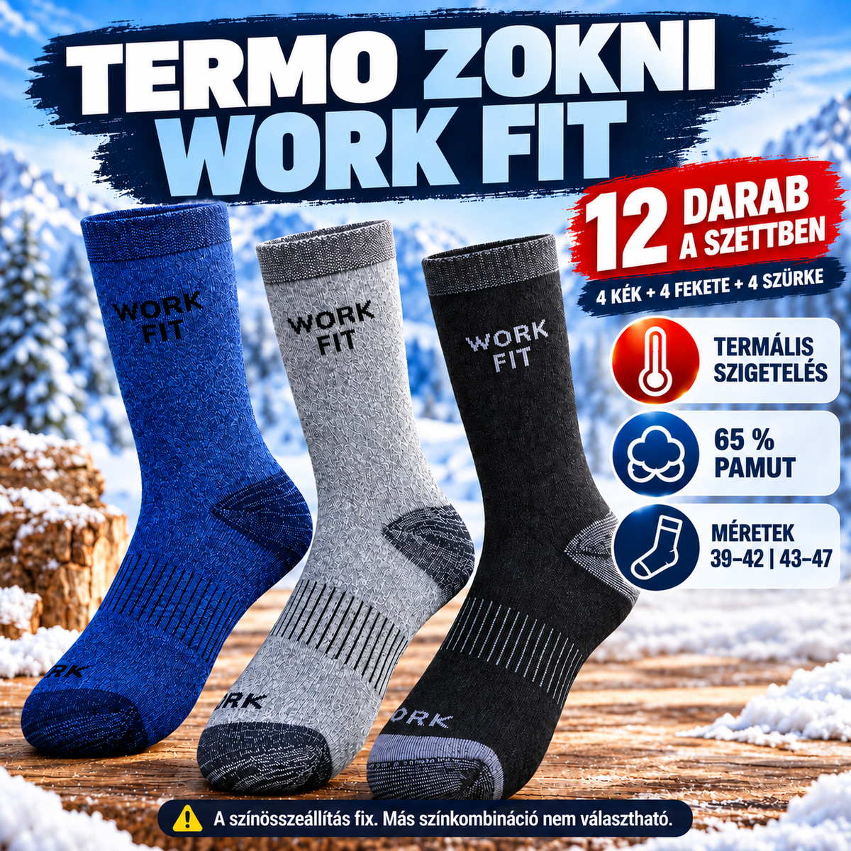 WORK FIT TERMO ZOKNI – 12 DARAB CSAK