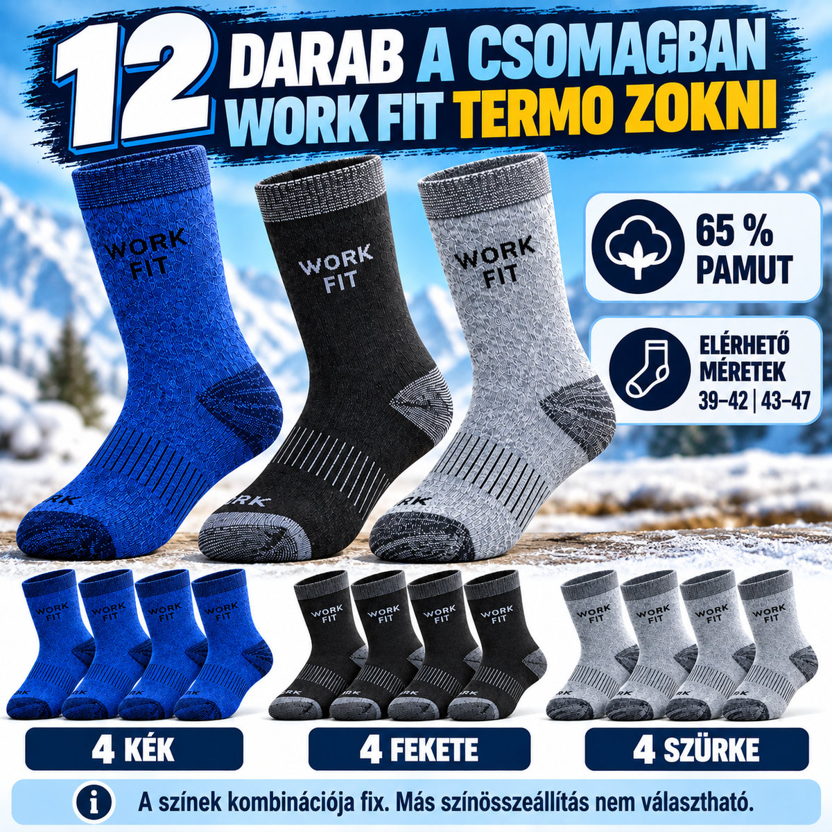 WORK FIT TERMO ZOKNI – 12 DARAB CSAK