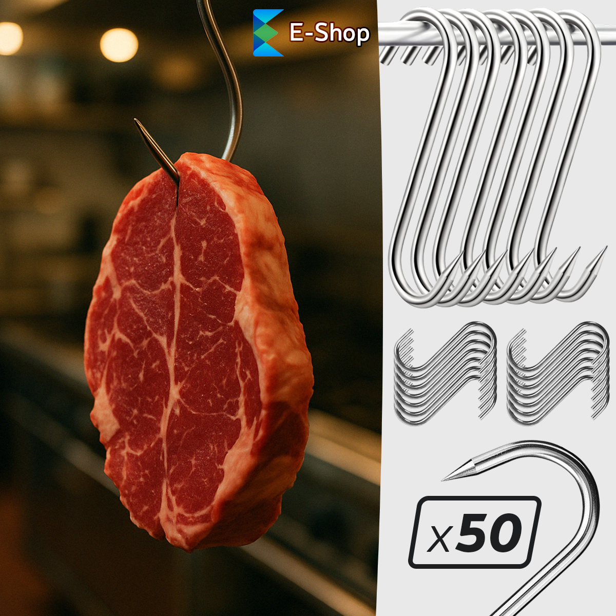 "S" ALAKÚ HÚSHAKASZTÓ HORGOK – 50 DARAB
